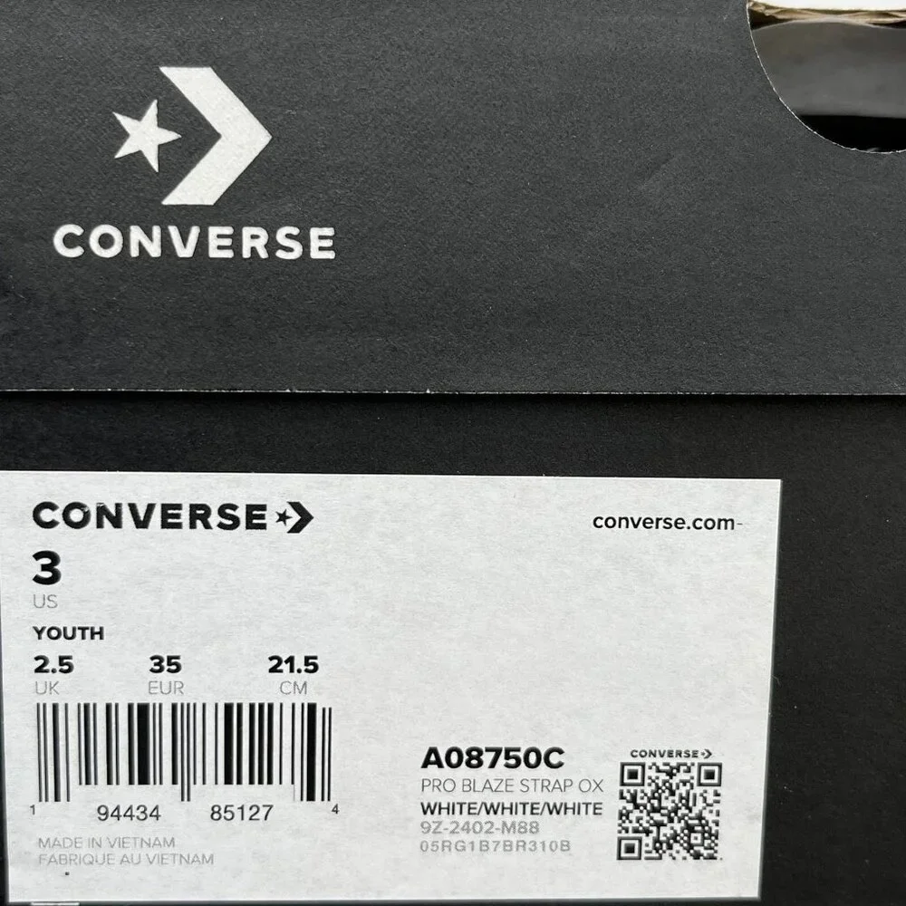 Converse Pro Blaze Youth Boys Girls Slip-on‎ Leather Sneaker Size 3Y Solid White